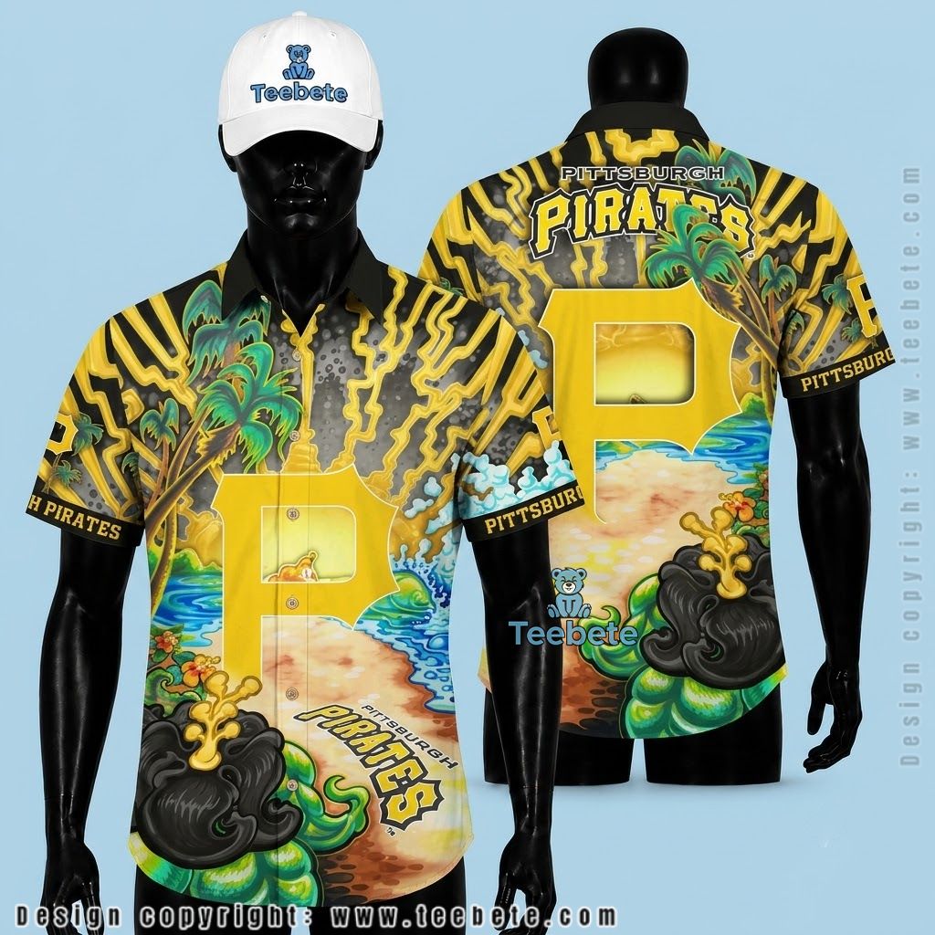 Pittsburgh Pirates Hawaiian Shirt Cartoon Beach Scene