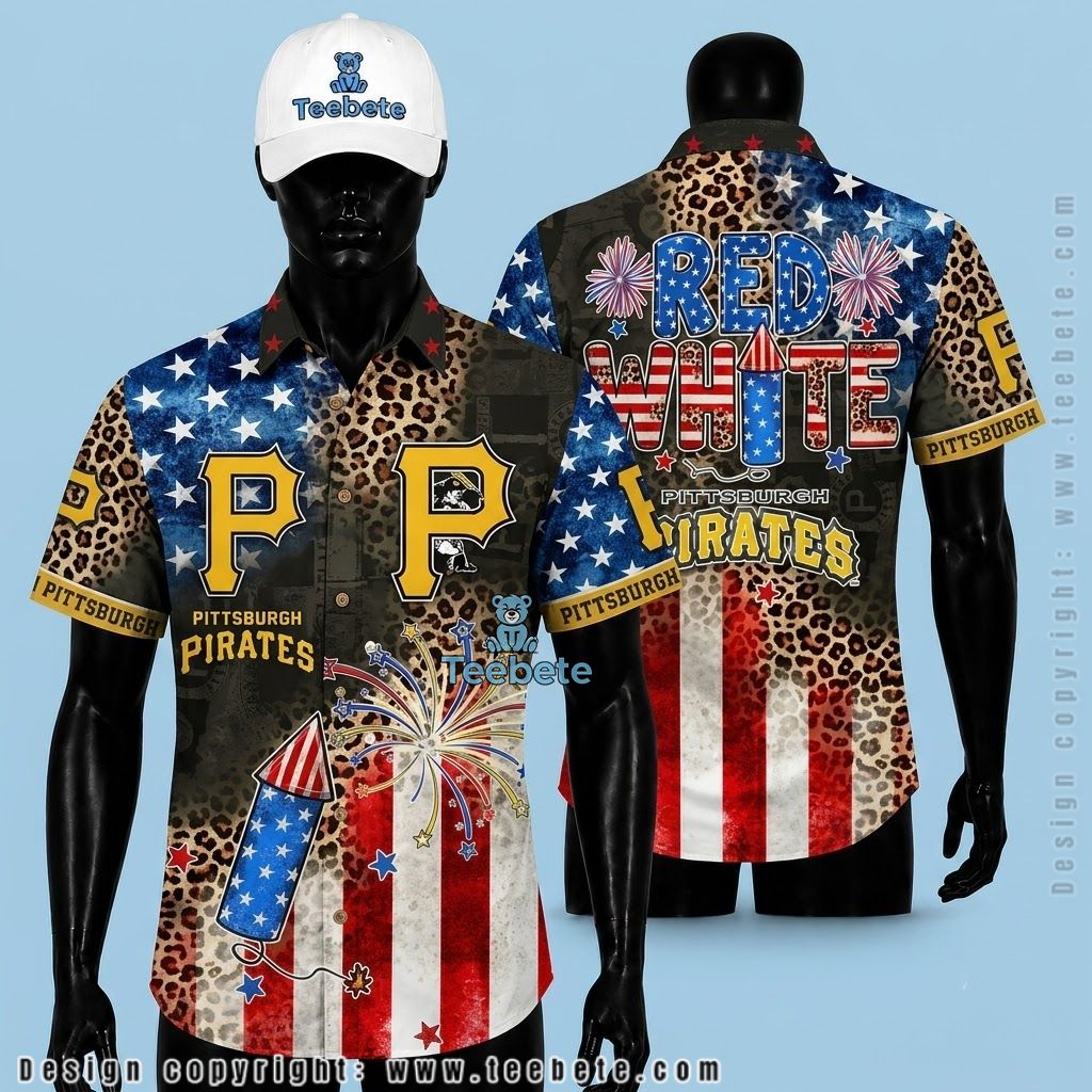 Pittsburgh Pirates Hawaiian Shirt Leopard American Flag Red Blue