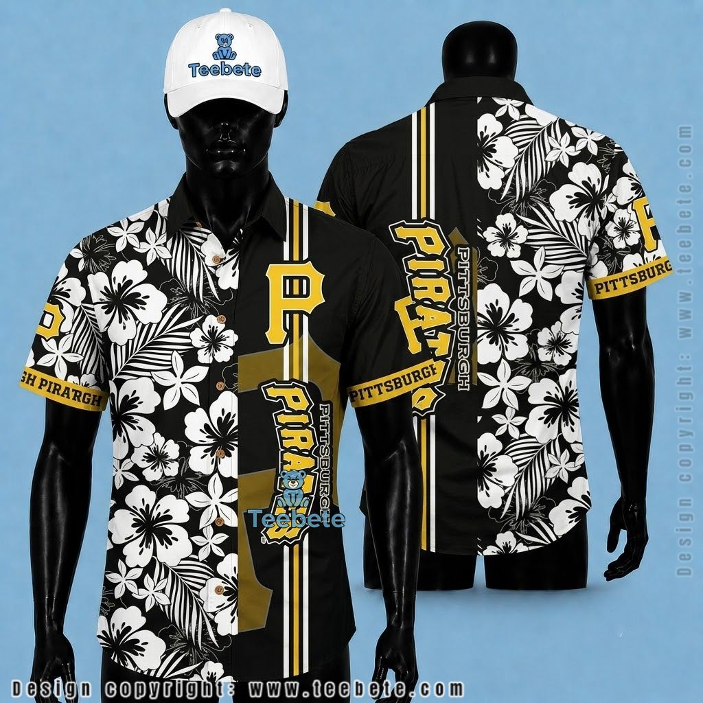Pittsburgh Pirates Hawaiian Shirt White Hibiscus Stripe