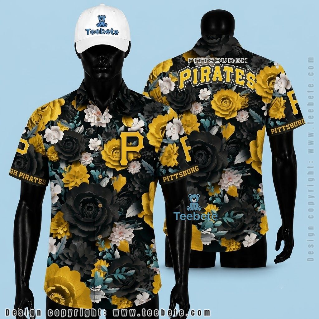 Pittsburgh Pirates Hawaiian Shirt Yellow Black Peony
