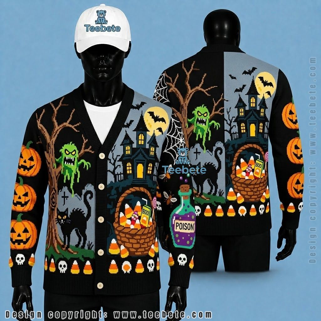 Poison Halloween Cardigan Monster And Haunted House