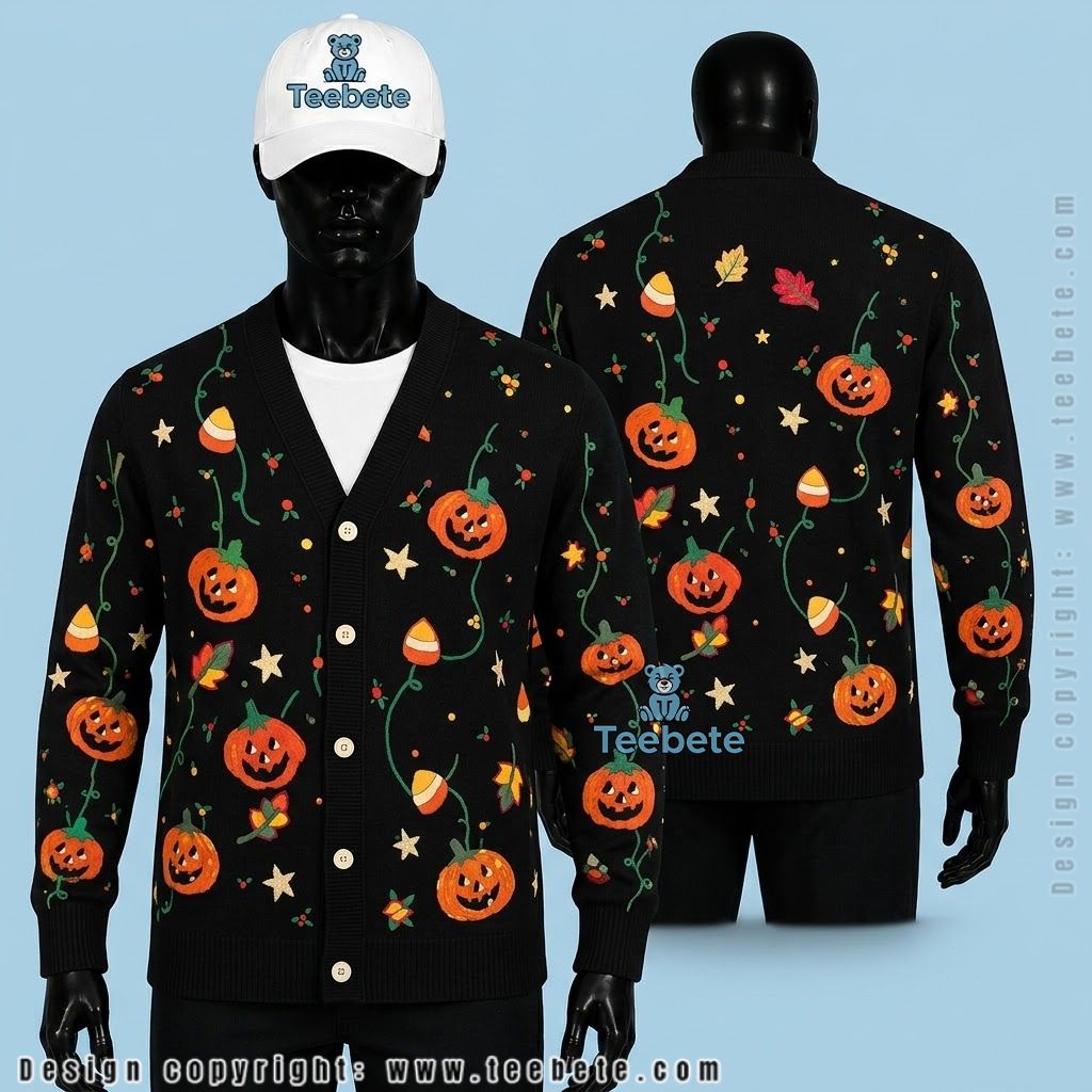 Pumpkin Halloween Cardigan Starry Vine Lights