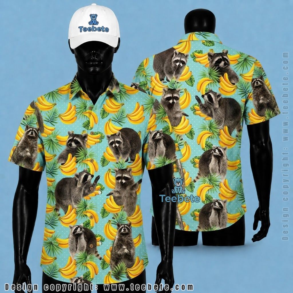 Raccoon Hawaiian Shirt Astronaut Space Blue