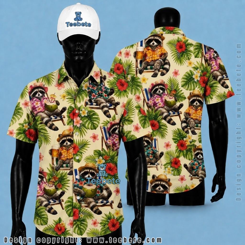Raccoon Hawaiian Shirt Beach Chair Cocktail