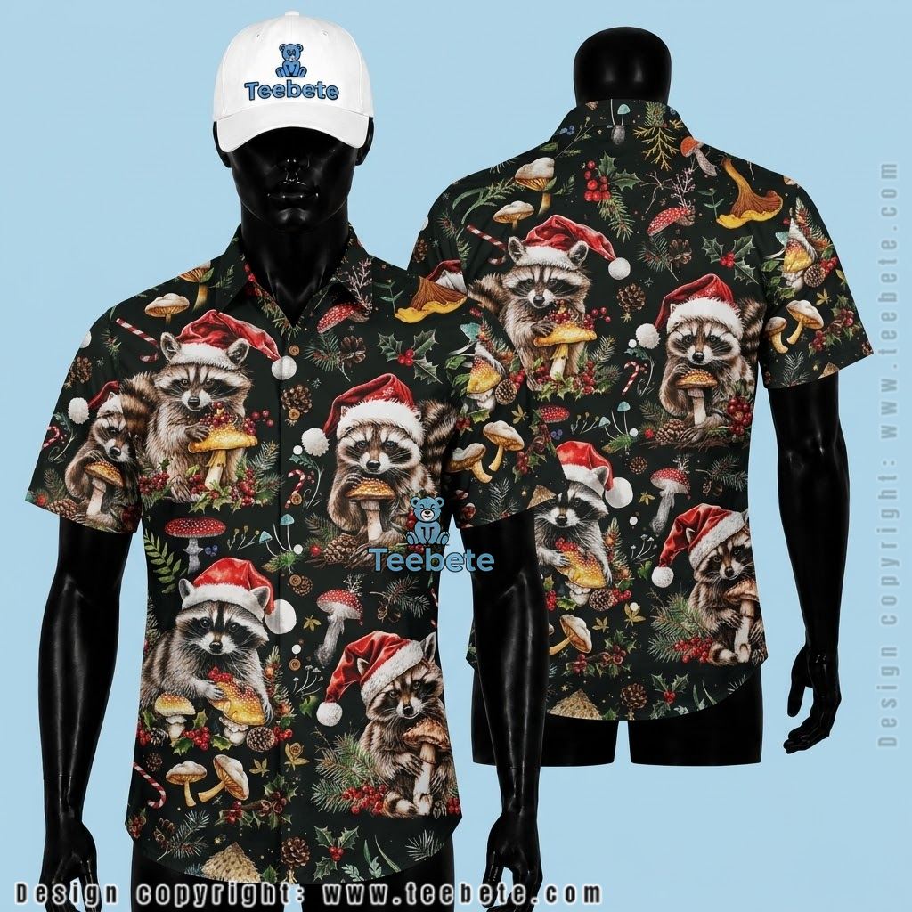 Raccoon Hawaiian Shirt Christmas Mushroom Santa