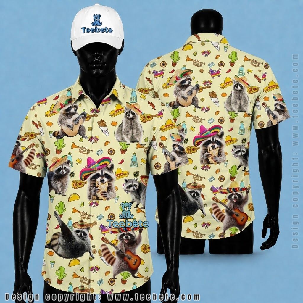 Raccoon Hawaiian Shirt Fiesta Sombrero Yellow