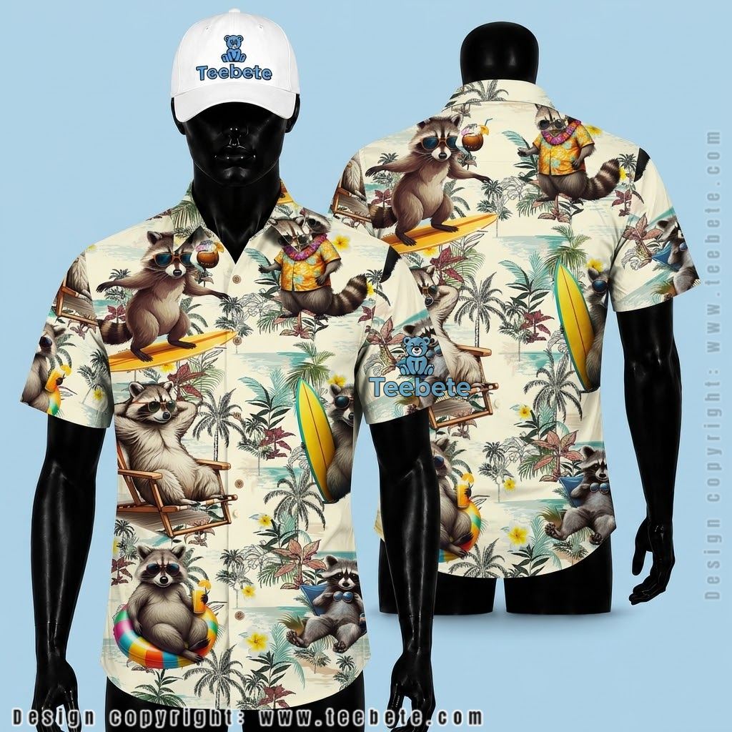 Raccoon Hawaiian Shirt Surfing Sunglasses White