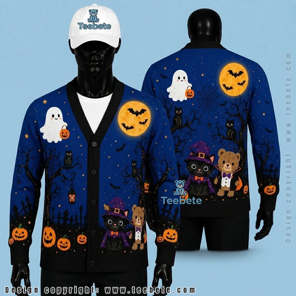 Royal Halloween Cardigan Teddy Bear Ghost
