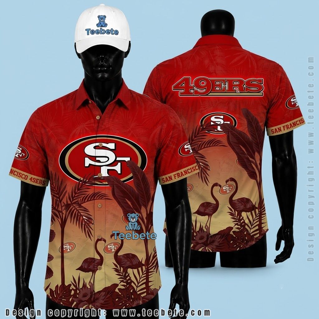 San Francisco 49Ers Aloha Shirt Flamingo Sunset