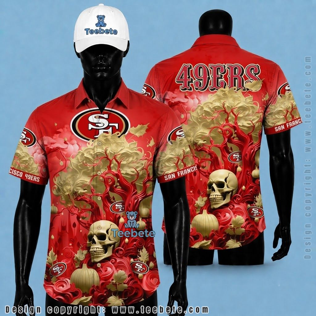 San Francisco 49Ers Hawaiian Shirt Gothic Skull