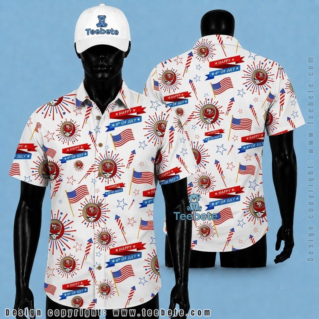 San Francisco 49Ers Hawaiian Shirt Patriotic Fireworks