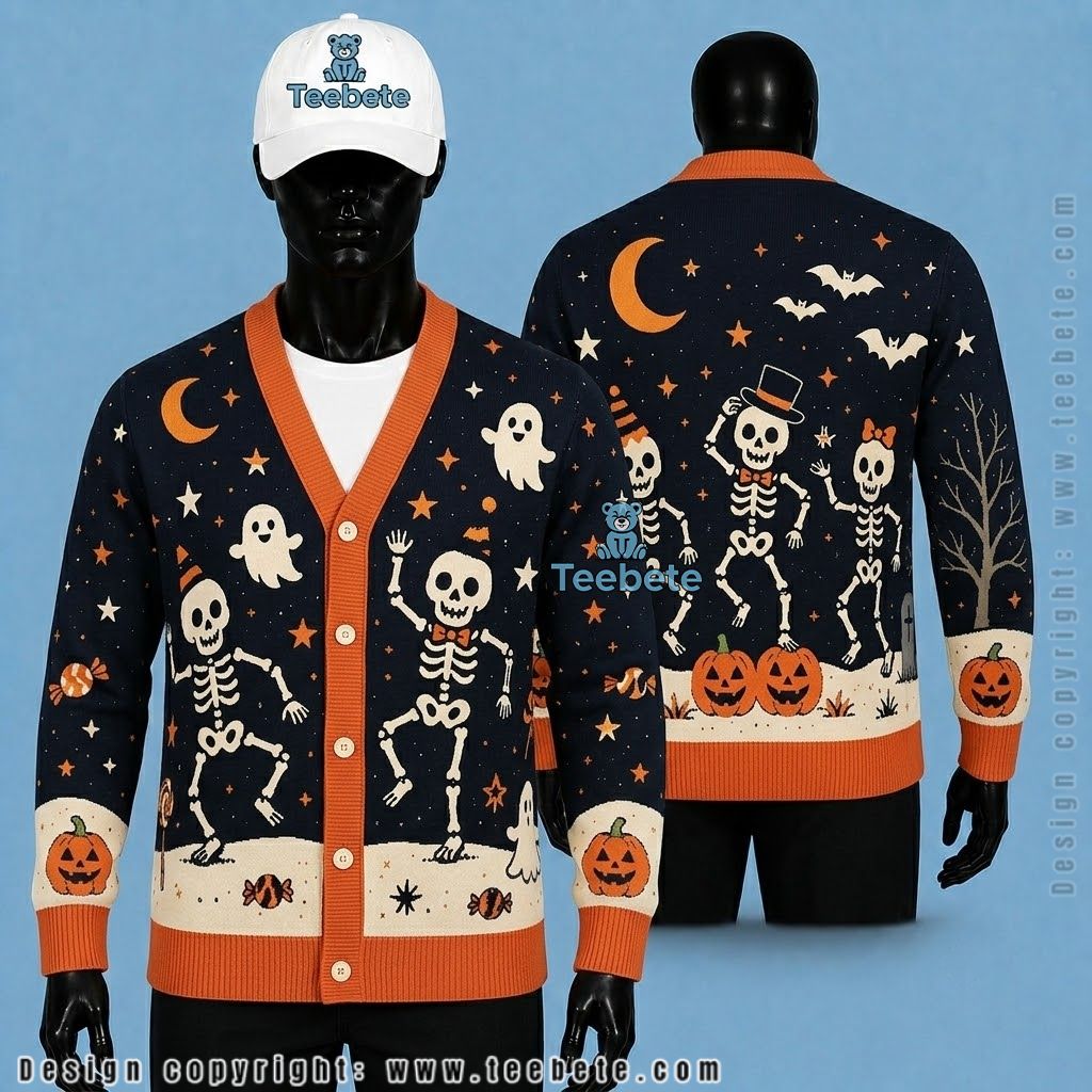 Skeleton Halloween Cardigan Graveyard Dance Party