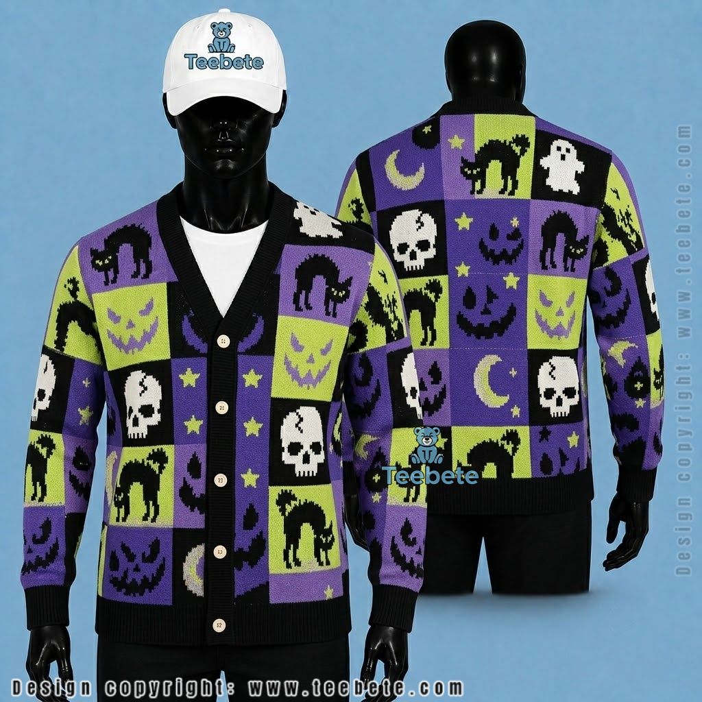 Stay Spooky Halloween Cardigan Leopard Print Ghost