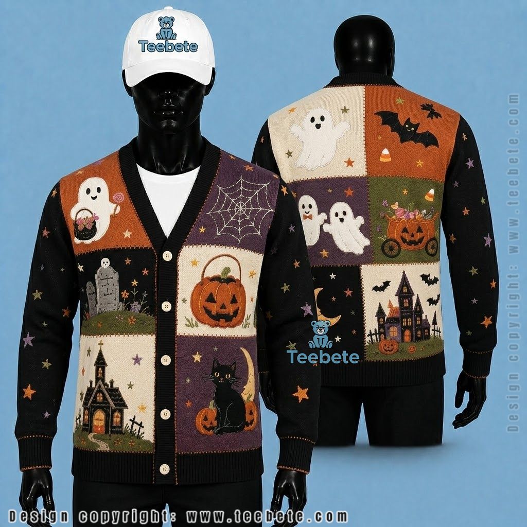 Spells Halloween Cardigan Witch, Ghost And Pumpkin Spells Halloween Cardigan Witch, Ghost And Pumpkin