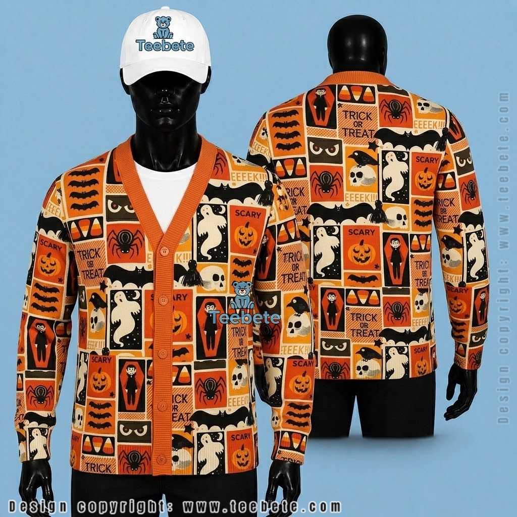 Spooky Halloween Cardigan Ghostly Haunted House