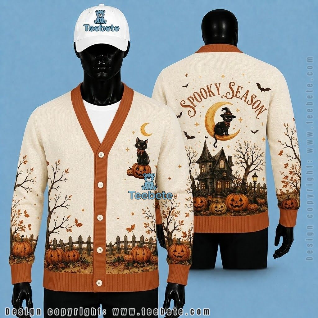 Spooky Halloween Cardigan Vampire Bat, Ghost And Patchwork Spooky Halloween Cardigan Vampire Bat, Ghost And Patchwork