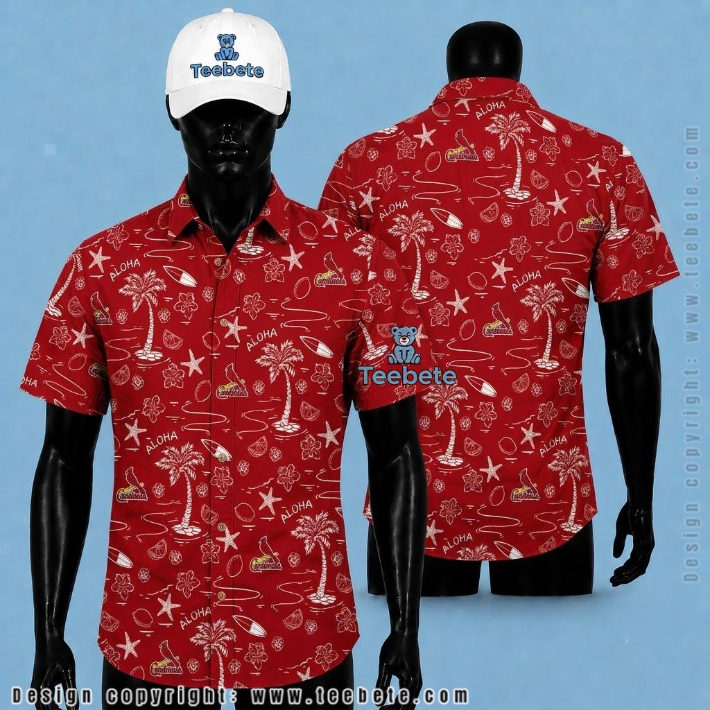 St Louis Cardinals Aloha Shirt Palm Tree
