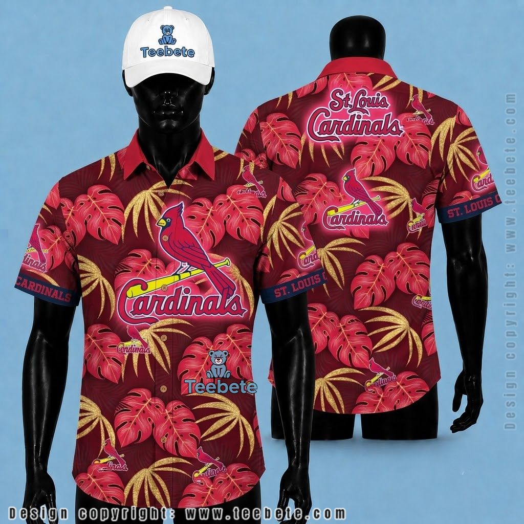 St Louis Cardinals Hawaiian Shirt Gold Monstera