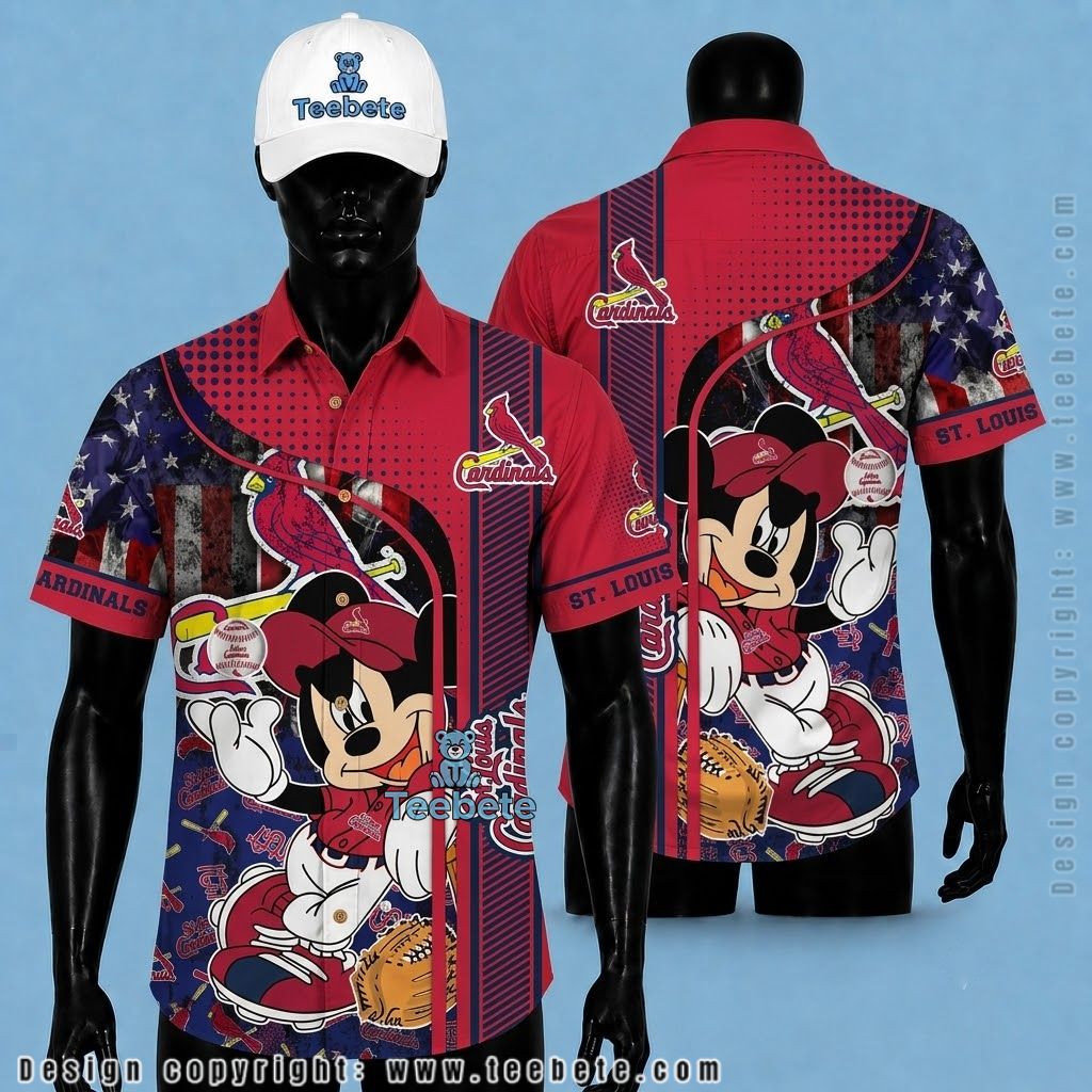 St Louis Cardinals Hawaiian Shirt Mickey Mouse