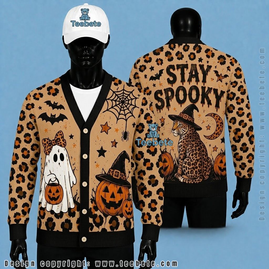 Spooky Season Halloween Cardigan Moonlit Black Cat