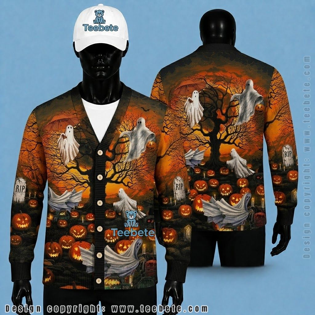 Spooky Season Halloween Cardigan Black Cat Trick Or Treat