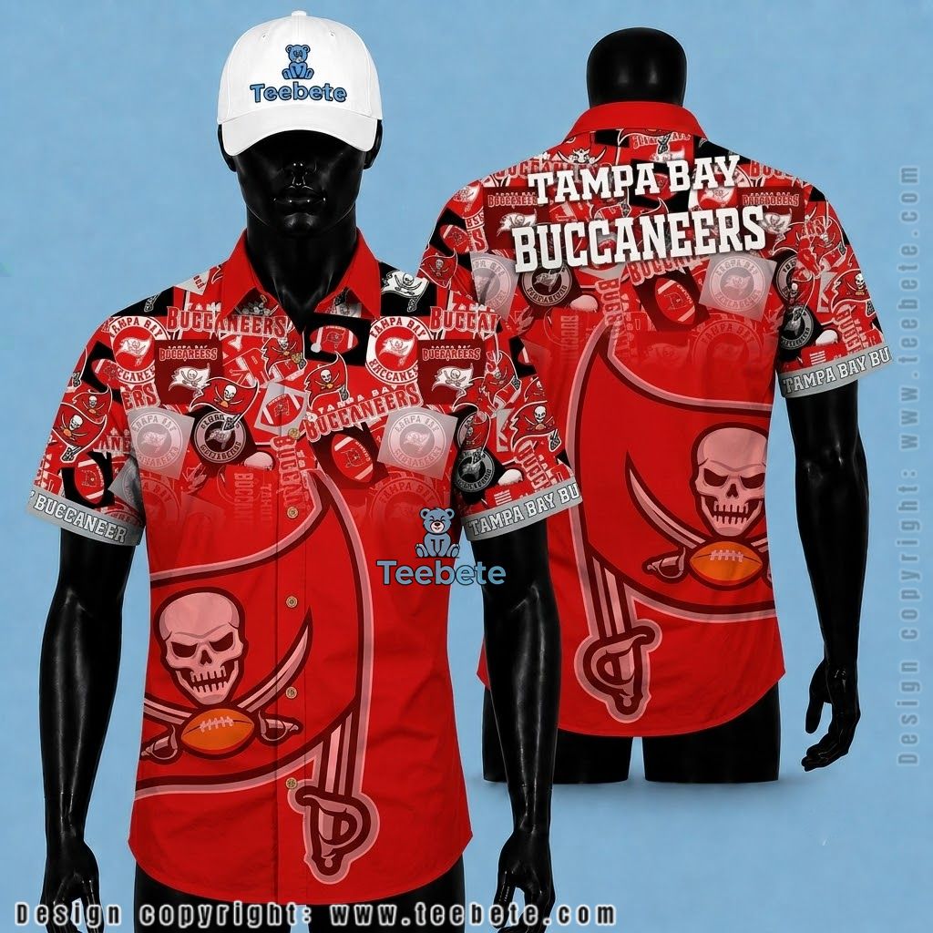 Tampa Bay Buccaneers Aloha Shirt Logo Collage