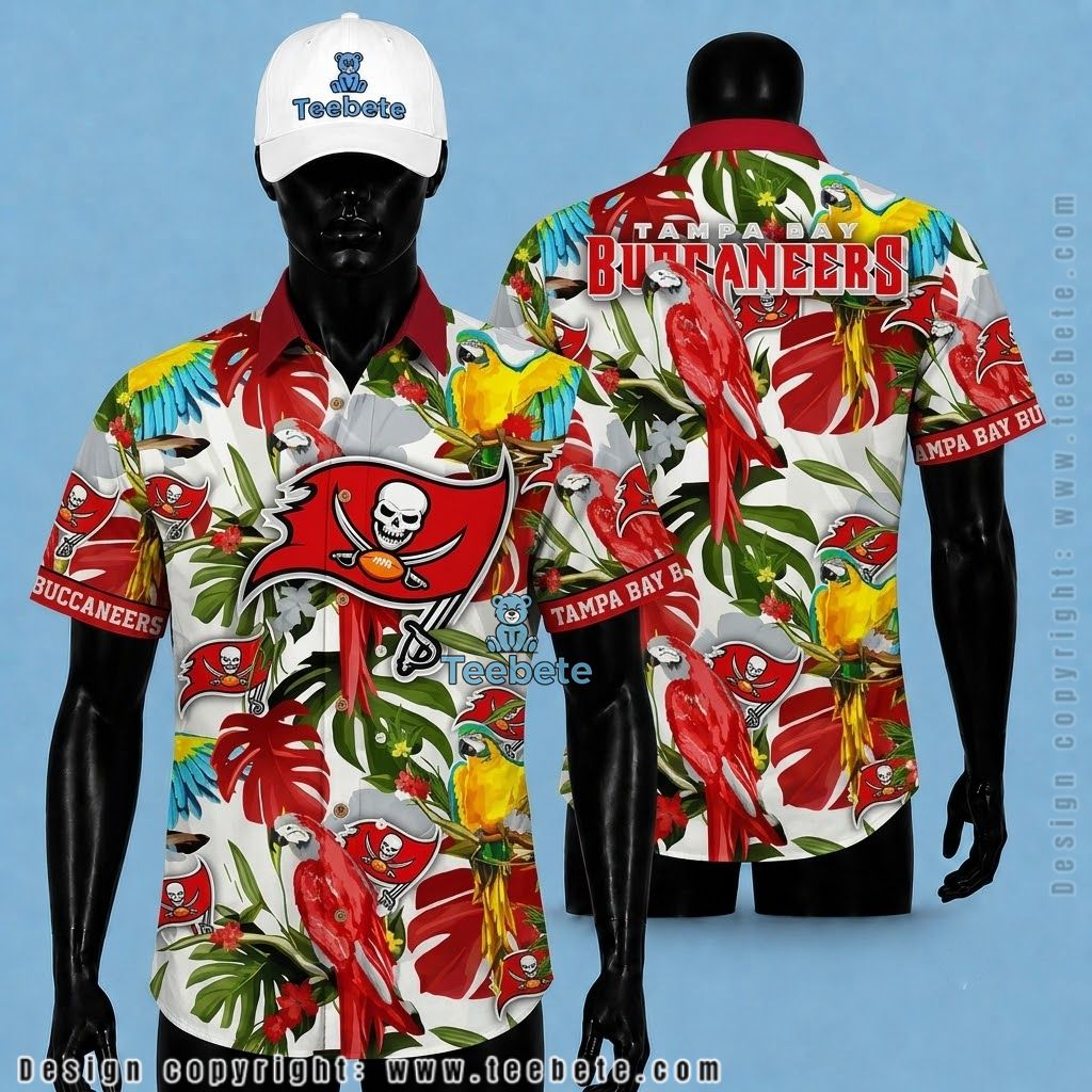 Tampa Bay Buccaneers Aloha Shirt Parrot Jungle