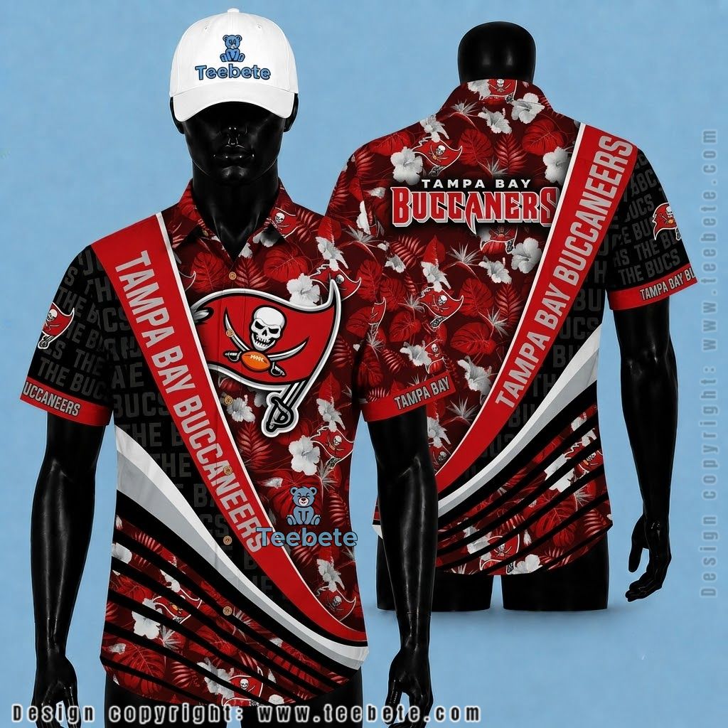 Tampa Bay Buccaneers Hawaiian Shirt Hibiscus Stripe