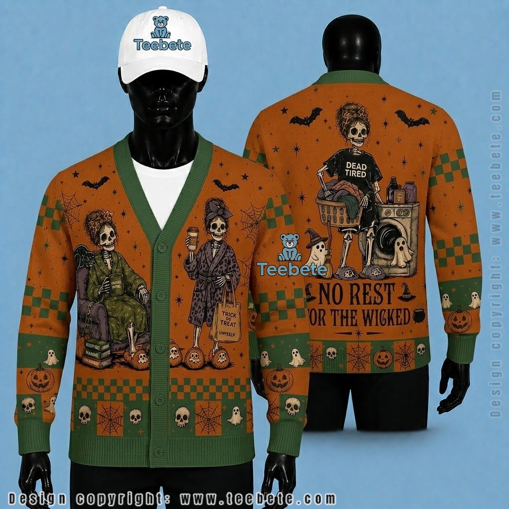 Team Skeleton Halloween Cardigan No Rest For The Wicked