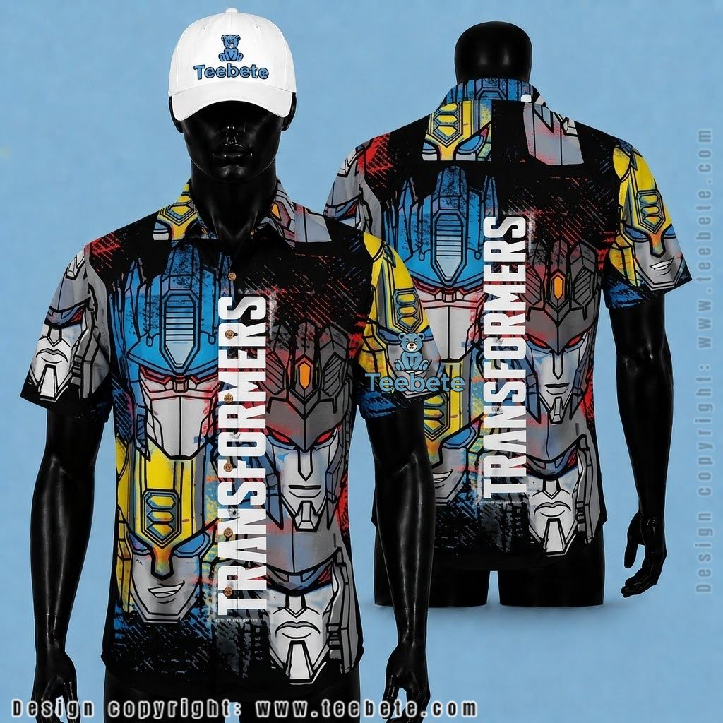 Transformers Button Up Shirt Optimus Prime Robot Print
