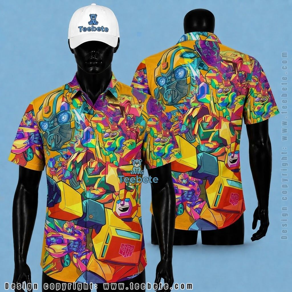 Transformers Hawaiian Shirt Bumblebee Yellow Comic Print