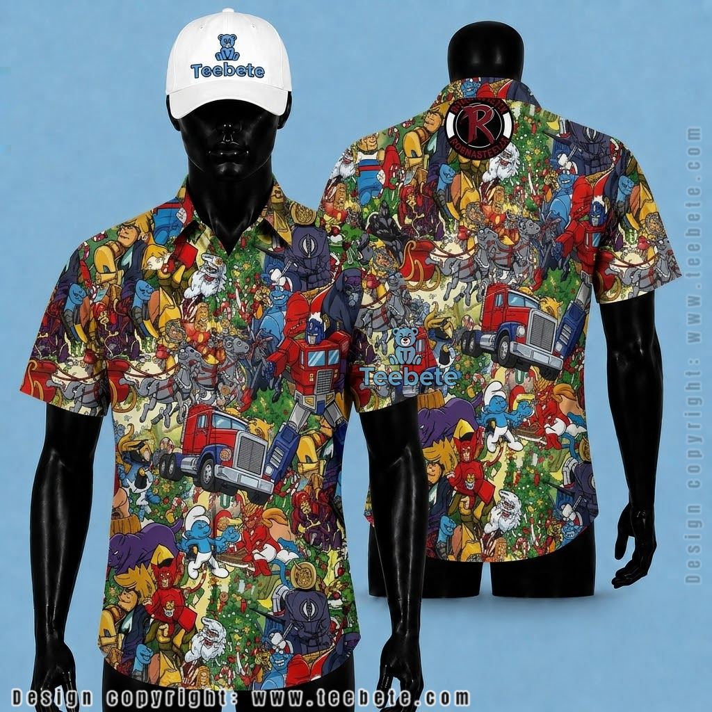 Transformers Hawaiian Shirt Christmas Cartoon Mashup Print