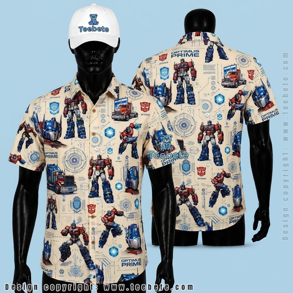 Transformers Hawaiian Shirt Optimus Prime Blueprint Print