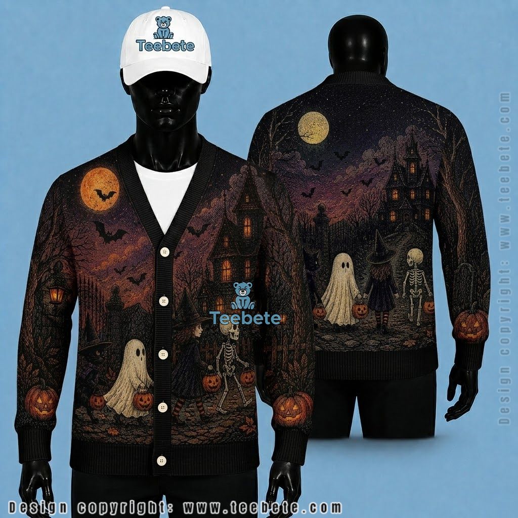 Volcano Halloween Cardigan Mountain Ghost And Pumpkin