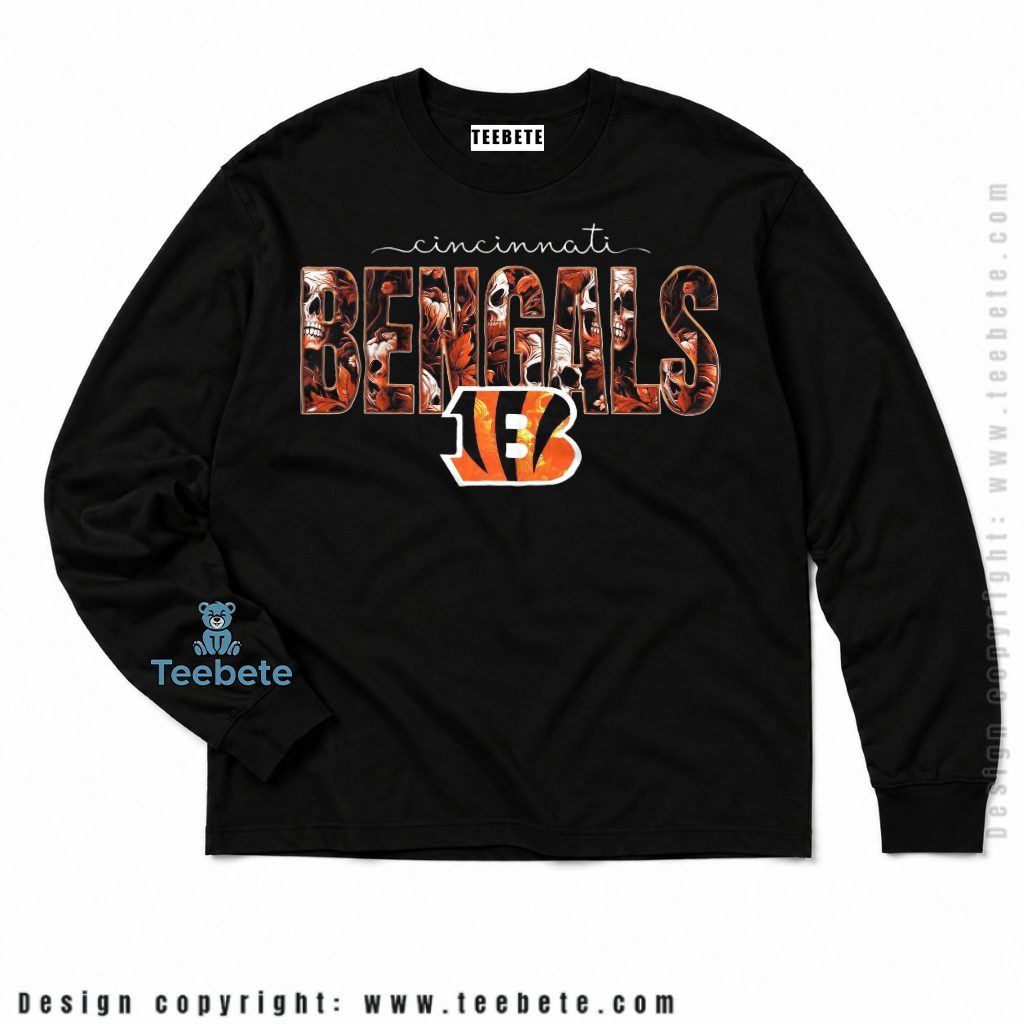 Cincinnati Bengals Floral Skull Halloween Long Sleeve Cincinnati Bengals Floral Skull Halloween Long Sleeve