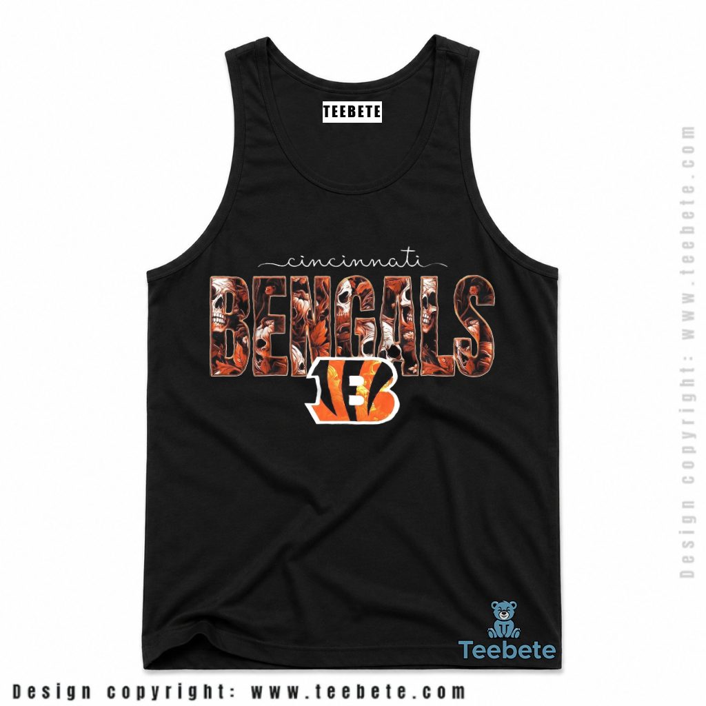 Cincinnati Bengals Floral Skull Halloween Tanktop Cincinnati Bengals Floral Skull Halloween Tanktop