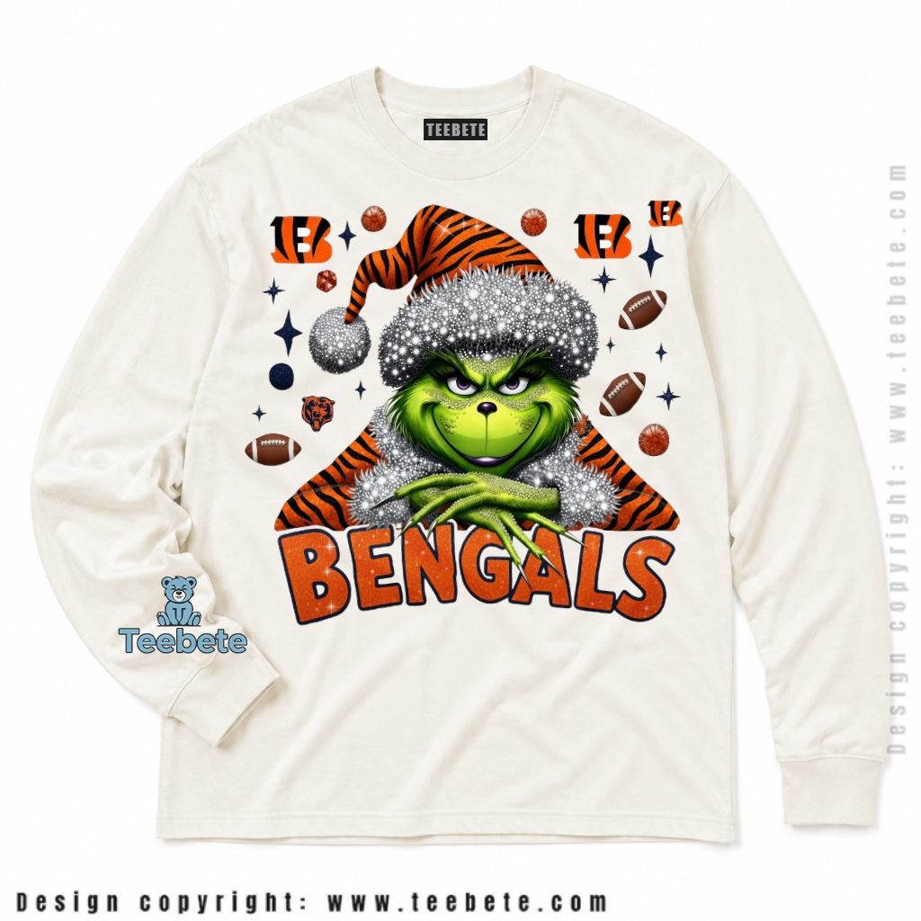 Cincinnati Bengals Grinch Santa Hat Christmas Long Sleeve Cincinnati Bengals Grinch Santa Hat Christmas Long Sleeve