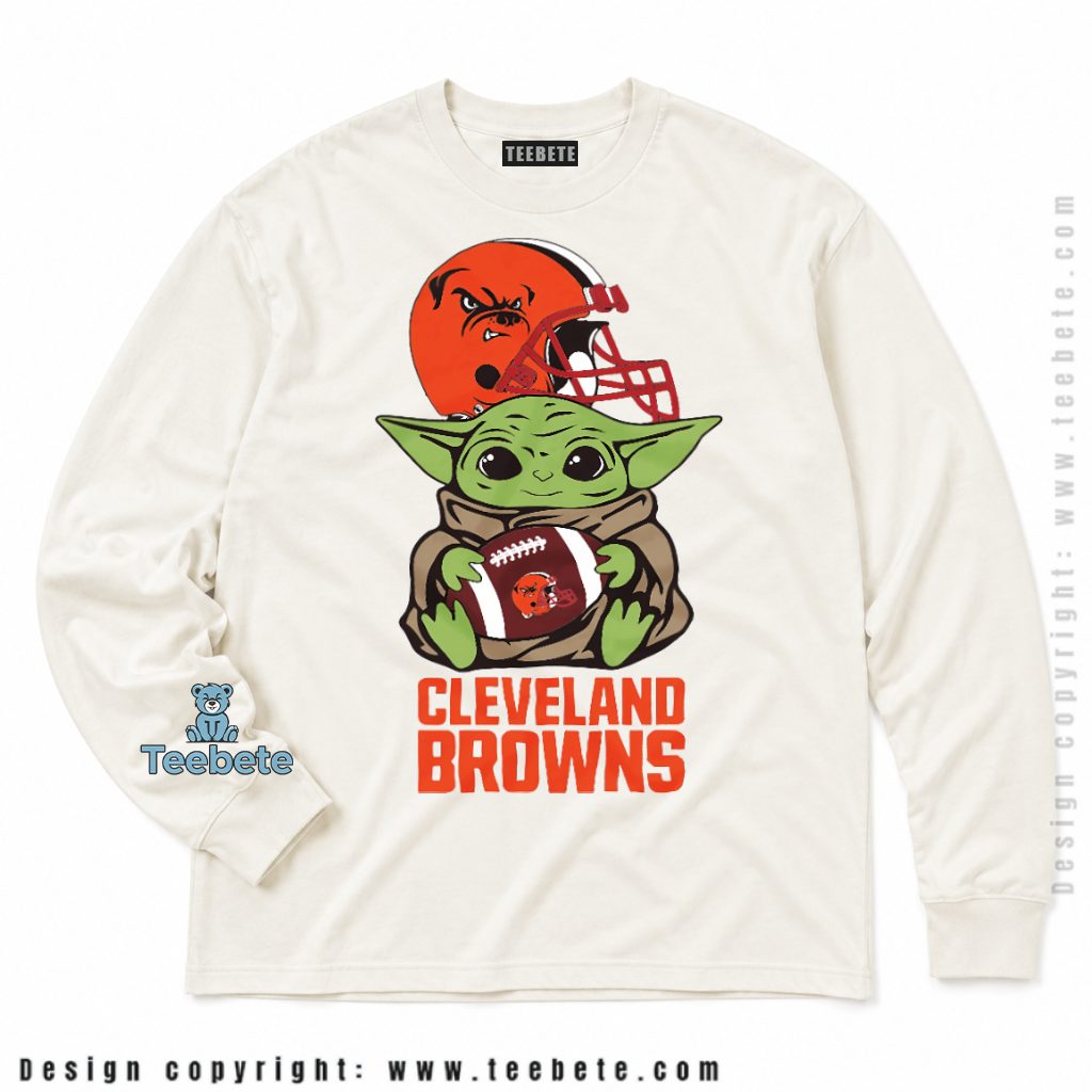 Cleveland Browns Baby Yoda Football Long Sleeve Cleveland Browns Baby Yoda Football Long Sleeve