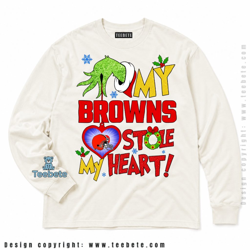 Cleveland Browns Grinch Stole My Heart Long Sleeve Cleveland Browns Grinch Stole My Heart Long Sleeve
