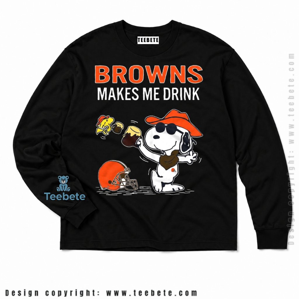 Cleveland Browns Snoopy Drinking Buddy Long Sleeve Cleveland Browns Snoopy Drinking Buddy Long Sleeve