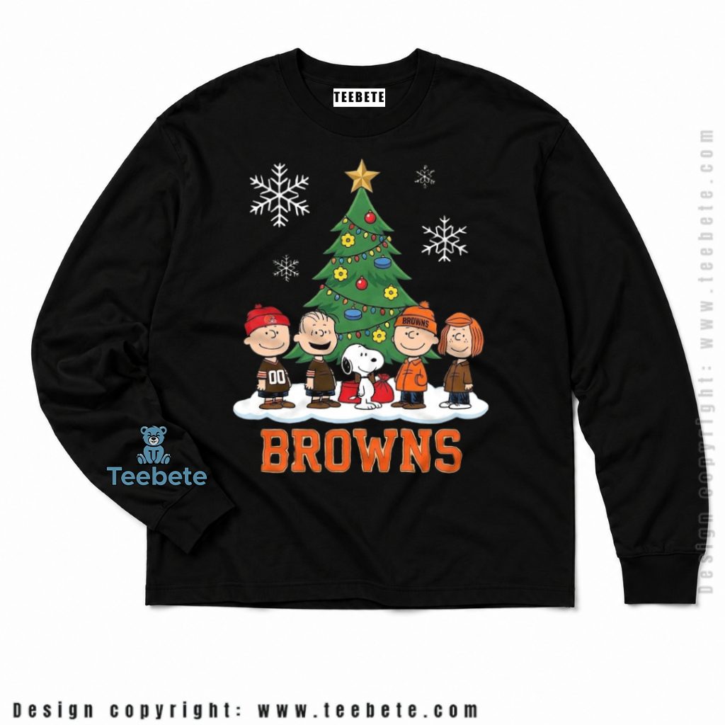 Cleveland Browns Snoopy Peanuts Christmas Tree Long Sleeve Cleveland Browns Snoopy Peanuts Christmas Tree Long Sleeve