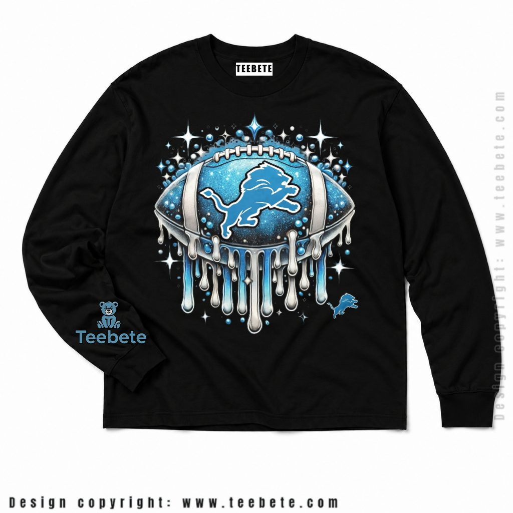Detroit Lions Football Glitter Drip Long Sleeve Detroit Lions Football Glitter Drip Long Sleeve