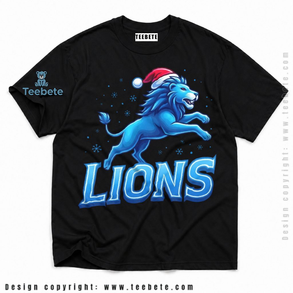 Detroit Lions Mascot Santa Hat Christmas Shirt