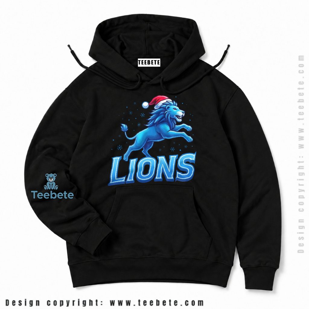Detroit Lions Mascot Santa Hat Christmas Hoodie Detroit Lions Mascot Santa Hat Christmas Hoodie