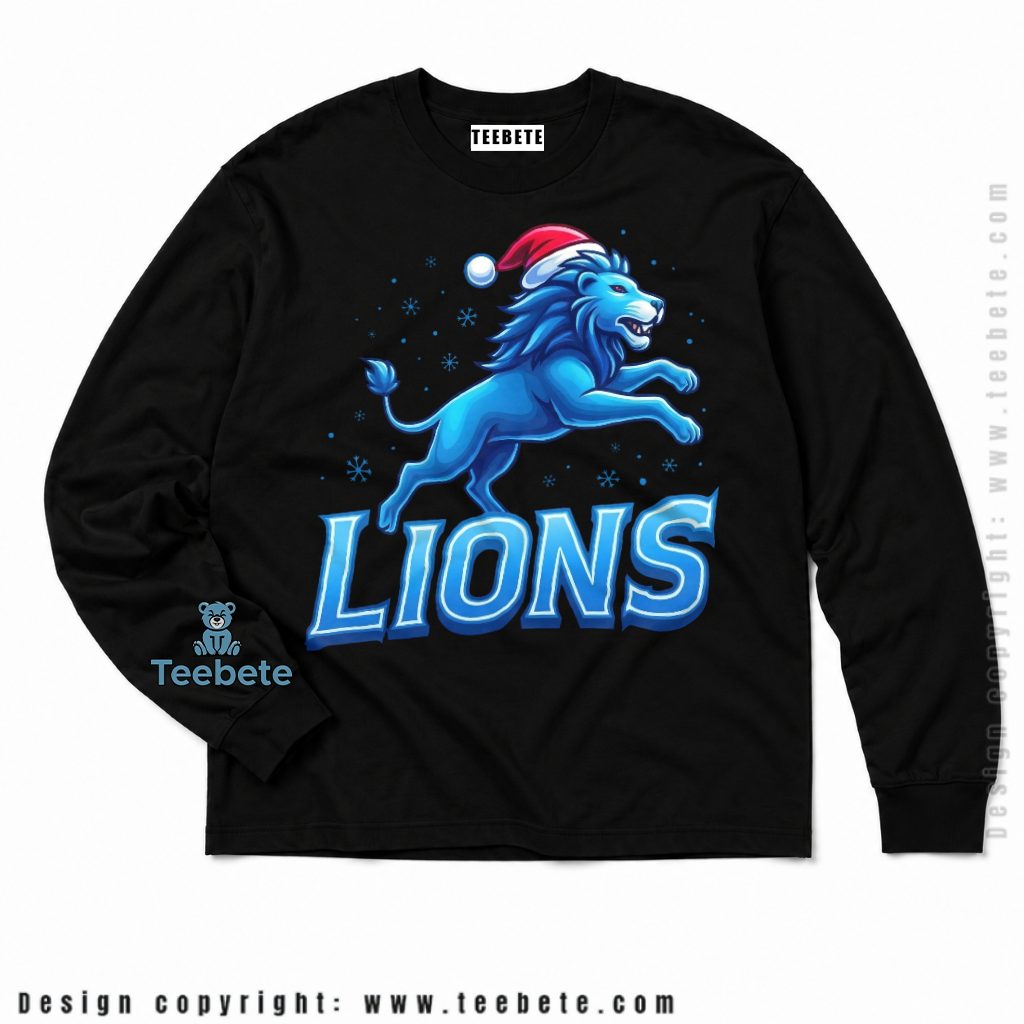 Detroit Lions Mascot Santa Hat Christmas Long Sleeve Detroit Lions Mascot Santa Hat Christmas Long Sleeve