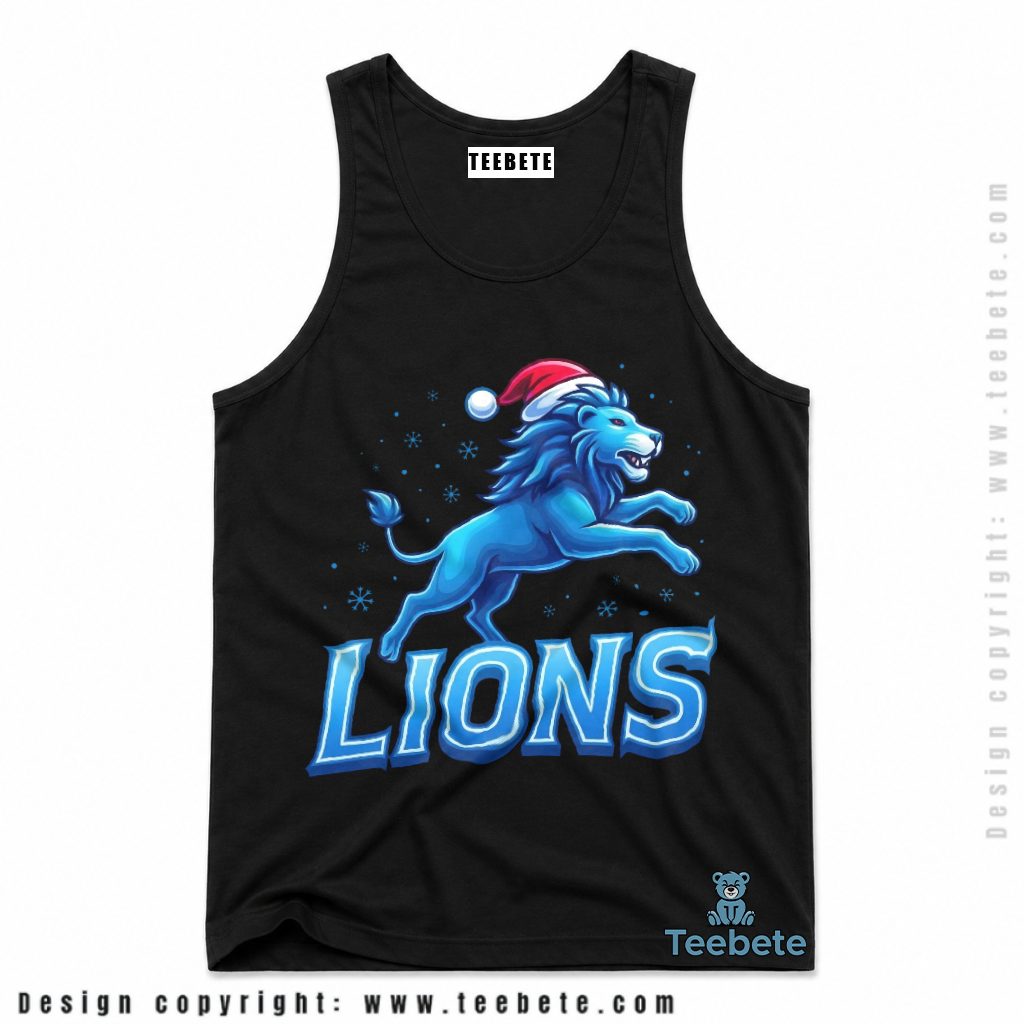 Detroit Lions Mascot Santa Hat Christmas Tanktop Detroit Lions Mascot Santa Hat Christmas Tanktop