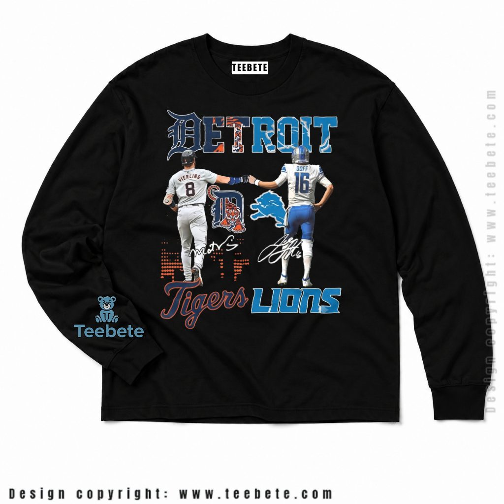 Detroit Lions Tigers Vierling And Goff Long Sleeve Detroit Lions Tigers Vierling And Goff Long Sleeve