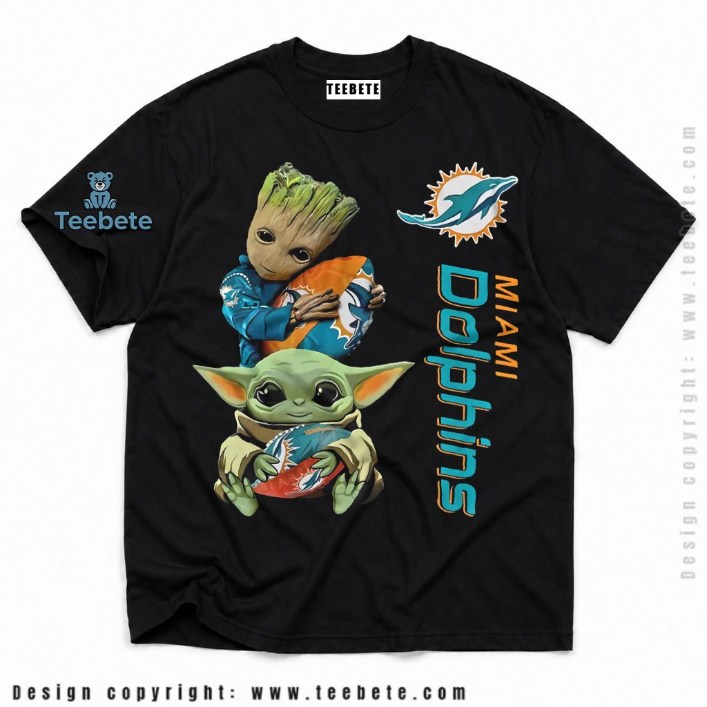 Miami Dolphins Baby Groot And Yoda Shirt
