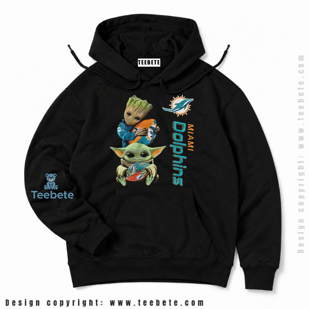 Miami Dolphins Baby Groot And Yoda Hoodie Miami Dolphins Baby Groot And Yoda Hoodie
