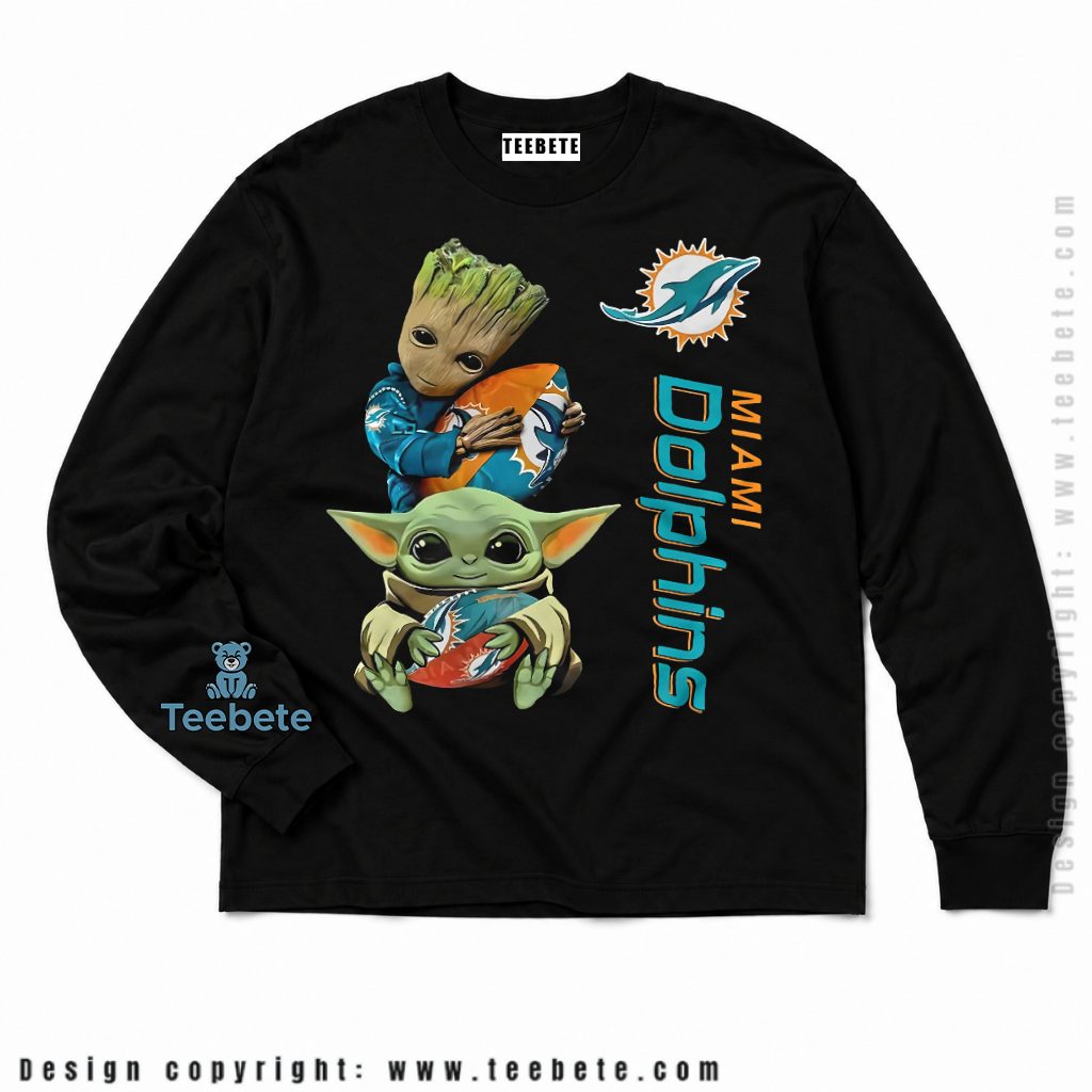 Miami Dolphins Baby Groot And Yoda Long Sleeve Miami Dolphins Baby Groot And Yoda Long Sleeve